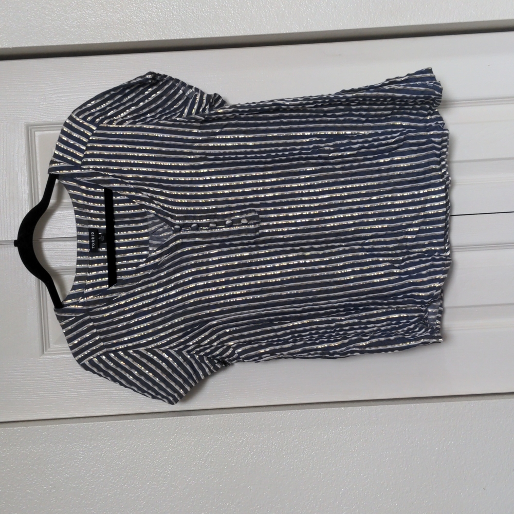Chambray and gold blouse